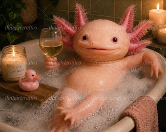 Stampa virale di un axolotl / Divertente decorazione per il bagno dedicata alla cura di sé (download digitale)