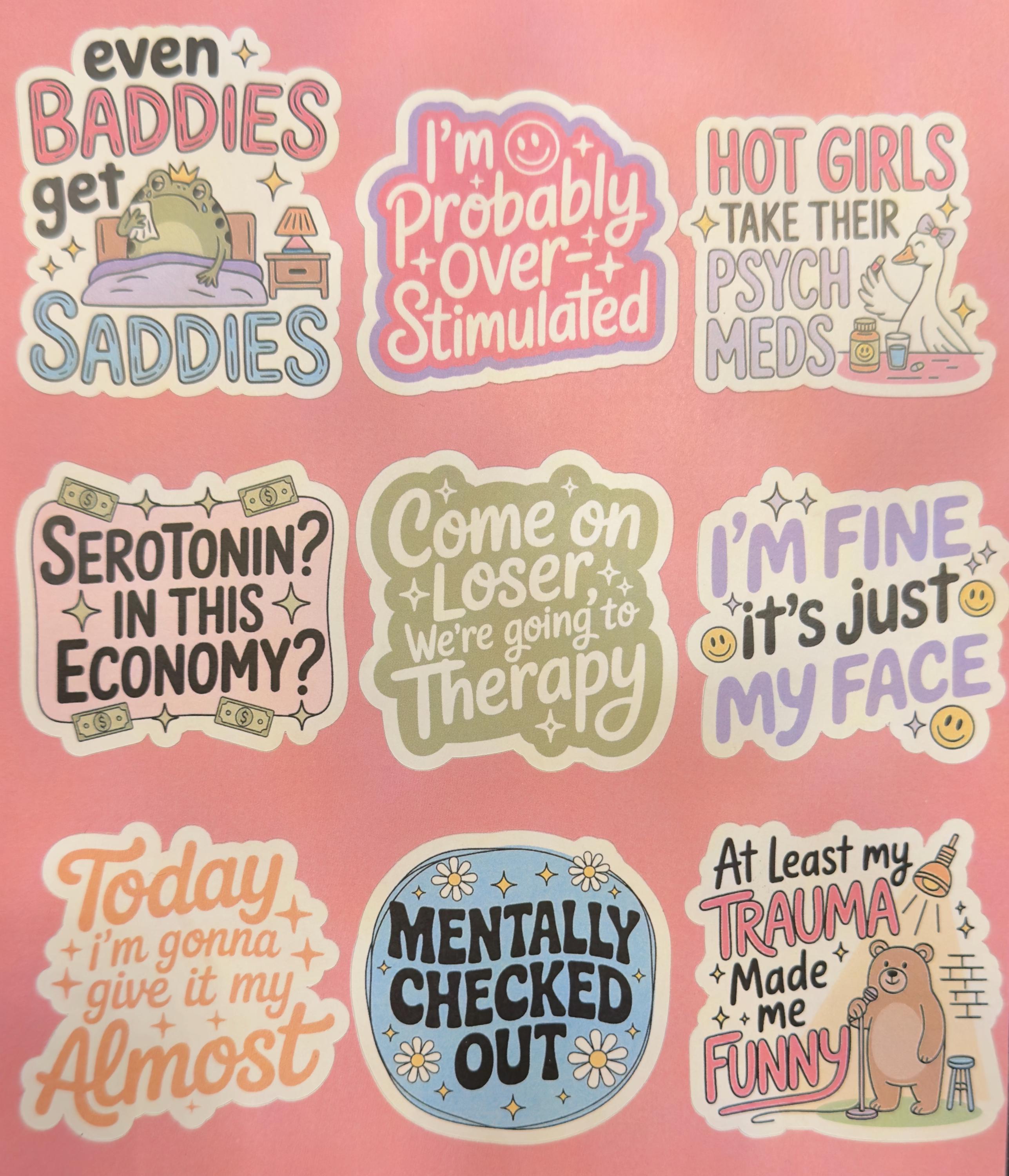 Mental Health Humor Vinyl Stickers | Relatable Sarcastic Sticker Pack ...