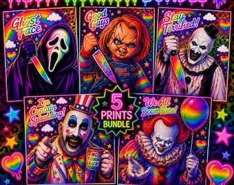 Neon Horror Icon Prints | Colorful Pop Art Bundle (Digital Download)