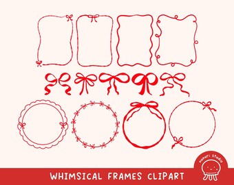 Whimsical Hand Drawn Ribbon and Bow Frames Clipart Set PNG SVG
