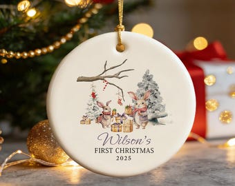 New Baby First Christmas Ornament ,Personalized Ceramic Christmas Ornament, Custom Name & Year, Round Tree Decoration, Holiday Keepsake Gift