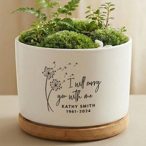 Maceta conmemorativa personalizada con musgo y helecho, nombre y fecha personalizados, regalo de condolencias por una pérdida, decoración de escritorio interior conmemorativa.