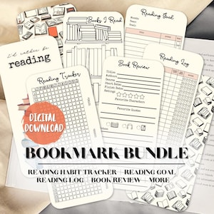Reading Journal Printable Bookmark Bundle (Digital Download) Tracker, Book Review, Log, Goal