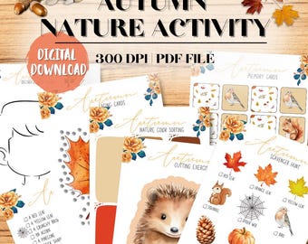 Autumn Nature Activity Bundle: Scavenger Hunt, Memory Cards (Digital Download) Ready to Print