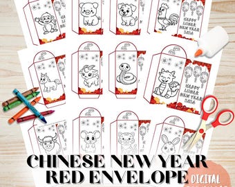 Preschool Coloring Chinese New Year Red Envelope – Printable DIY Hongbao for Kids