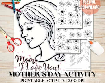 Mother's Day Kids Activity Pack | DIY Coloring, Cut, Glue Craft (Digital Download)