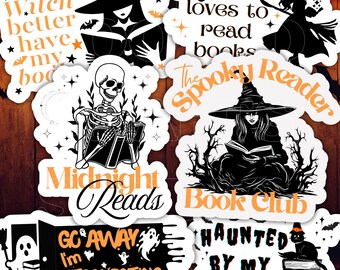 Set of 12 Spooky Halloween Bookworm Stickers: Gothic Reader Set (Digital Download)