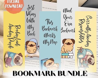 Pug Printable Bookmark Set | Dog Reading Planner Insert (Digital Download)