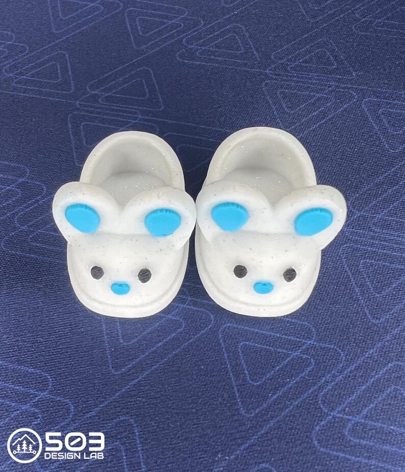 Bunny Slippers for Labubu Glitter White & Blue