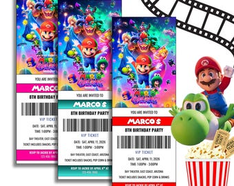 Editable Super Mario Galaxy Movie Ticket Invitation, Super Mario Birthday Party Invitation, Mario Galaxy Movie 2026 Ticket, Printable Invite
