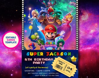Editable Mario Galaxy Movie Ticket Birthday Invitation, Super Mario Galaxy Party Invitation, Mario Galaxy Movie 2026 Ticket,Printable Invite