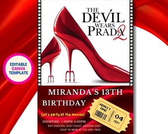 Editable The Devil Wears Prada 2 Movie Ticket Invitation, Devil Wears Prada 2 Birthday Party Invitation, Movie 2026 Ticket, Printable Invite