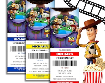 Bearbeitbare Toy Story 5 Movie Ticket-Einladung, Toy Story 5-Geburtstagsfeier-Einladung, Toy Story Movie 2026 Tickets, Printable Kinokarten