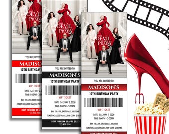 Editable The Devil Wears Prada 2 Movie Ticket Invitation, Devil Wears Prada 2 Birthday Party Invitation, Movie 2026 Ticket, Printable Invite
