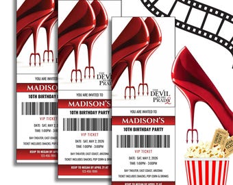 Editable The Devil Wears Prada 2 Movie Ticket Invitation, Devil Wears Prada 2 Birthday Party Invitation, Movie 2026 Ticket, Printable Invite