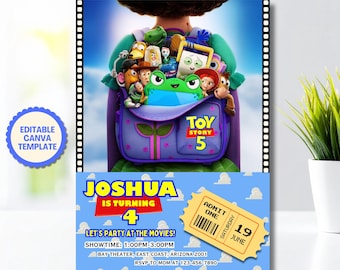 Convite para o filme Toy Story 5, Convite de aniversário editável para Toy Story 5, Ingressos para o filme Toy Story 2026, Ingressos de cinema para imprimir