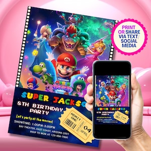 Invitación de cumpleaños editable con diseño de boleto de película de Mario Galaxy, invitación para fiesta de Super Mario Galaxy, boleto de la película Mario Galaxy 2026, invitación imprimible imagen 2