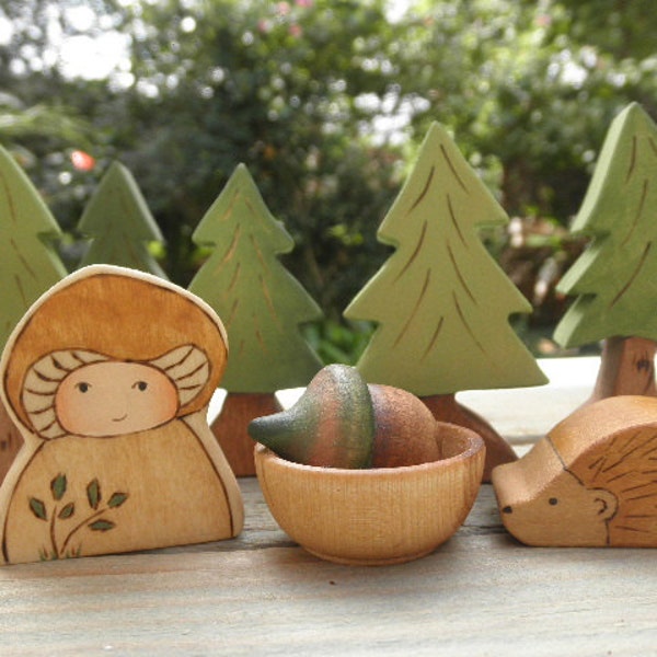 WOOD TOYS-Gnome-Hedgehog Partager Acorn- SURPRISE Story Dice-Waldorf Inspiré