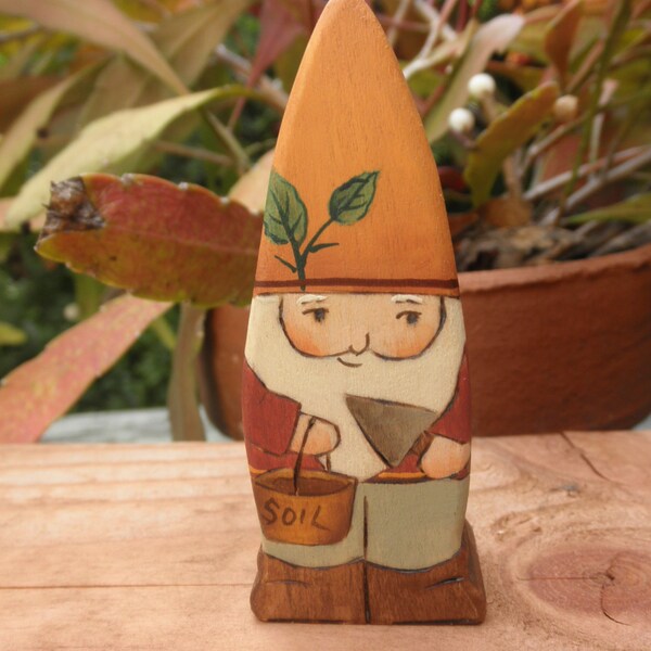 Wood Toy Gnome- Figure-Gardener-Spade-Bucket-Waldorf Inspired