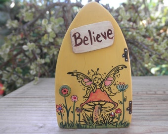 Please do not purchase. Thank you. FAIRY DOOR-Mini Wooden Whimsical-Yellow-Toy-Home Décor-Pretend Play