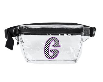Checkerboard G Letter Transparent Fanny Pack | Clear Iridescent Belt Bag