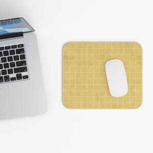 Yellow Grid Pattern Mouse Pad | Minimal Checkered Desk Mat
