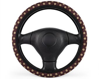 Brown Polka Dot Car Steering Wheel Cover | Retro Dot Pattern