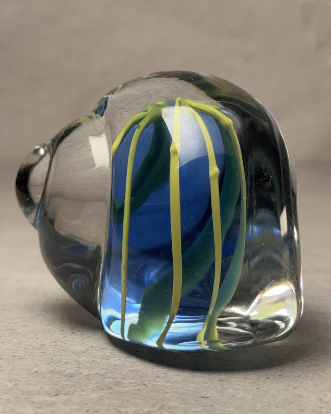 Vintage Art Glass Paperweight Blue Yellow Spiral Form Studio Glass Desk ...