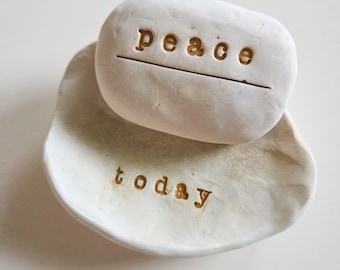 Handmade Mindfulness Gift Set with Peace over Worry Stone, Self Care Gift, Anxiety Relief Gift, Stress Relief, Encouragement Gift