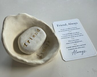 Handmade Friendship Bowl and Worry Stone Set, Friend Always Keepsake