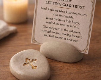 Cross Worry Stone with Prayer Card Holder, Christian Sympathy Gift, Faith Comfort Gift, Prayer Stone, Grief Gift, Religious Keepsake