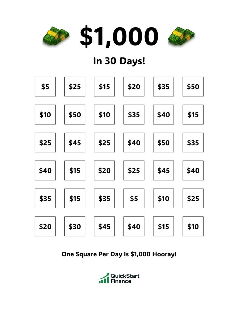 Money Saving Challenge Printable | Save 1000 in 30 Days! | Savings ...