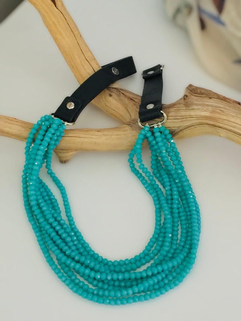FREE shipping,layered Turquoise color Crystal Necklace,Multi-strand Necklace,Gift for her,Short necklace,Everyday use,same day shipping