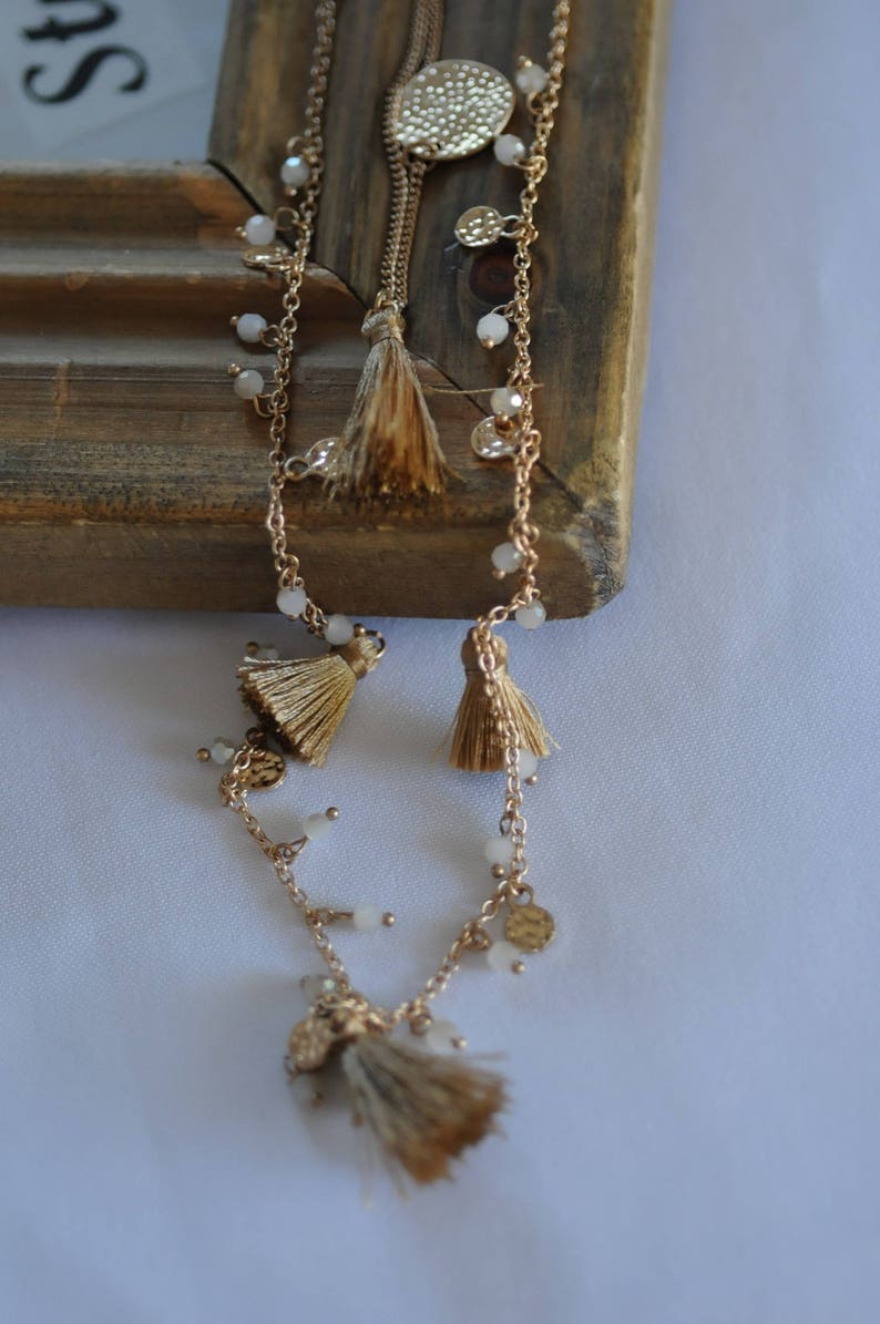 Charm Necklace coin necklace SALE Gift for her Layered Tassel Necklace Crystal Necklace Layered Gold color Necklace Holiday Gift