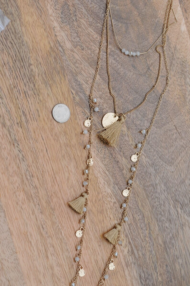 Charm Necklace coin necklace SALE Gift for her Layered Tassel Necklace Crystal Necklace Layered Gold color Necklace Holiday Gift