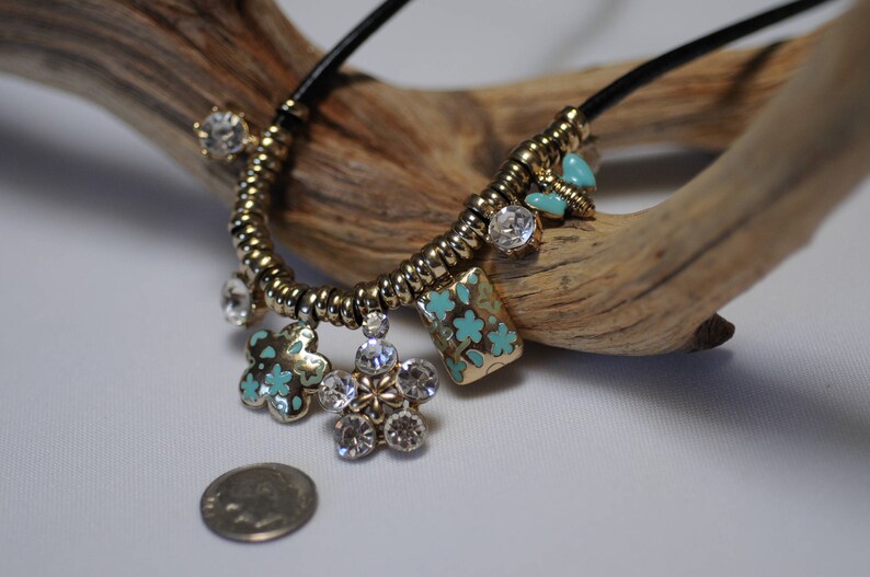 Everyday use Enamel and crystal Necklace Gift for her SALE Bib Necklace Turquoise color spacers clear crystal necklace short necklace