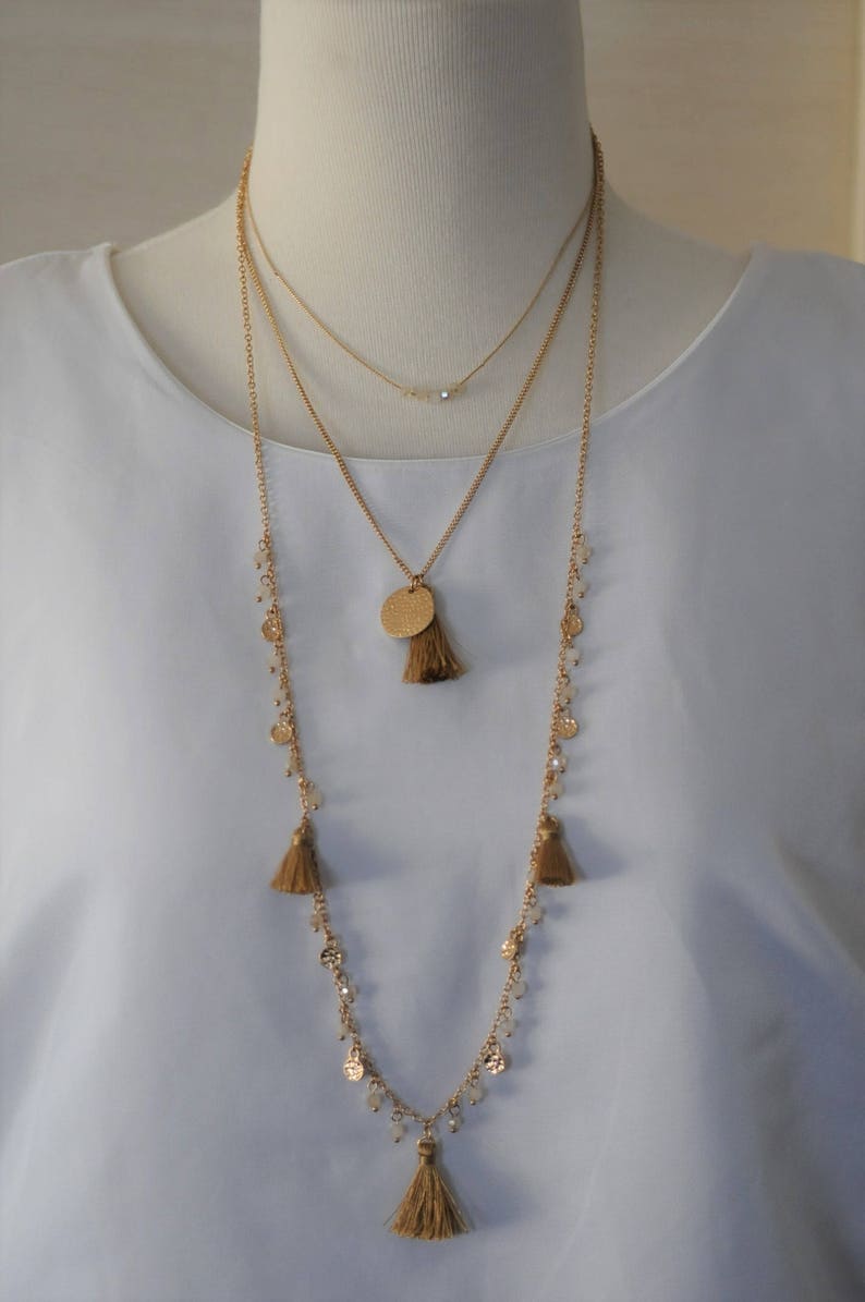 Charm Necklace coin necklace SALE Gift for her Layered Tassel Necklace Crystal Necklace Layered Gold color Necklace Holiday Gift