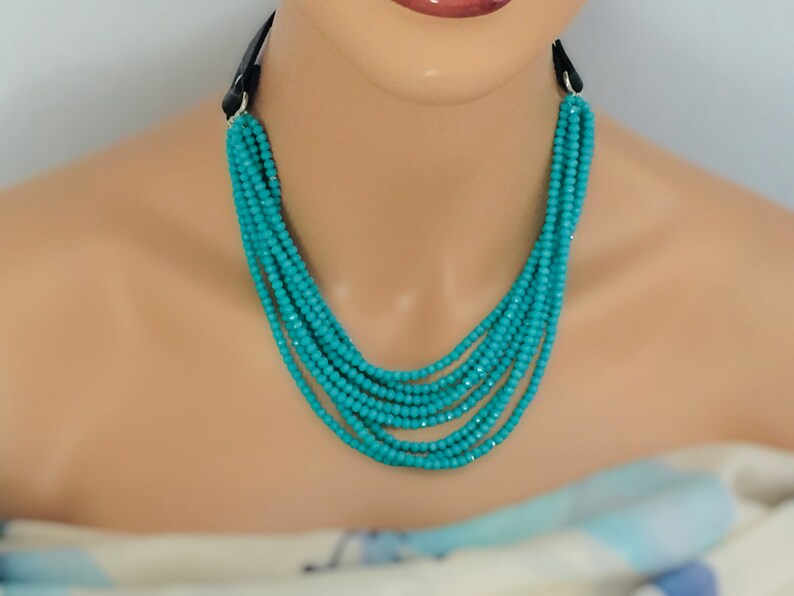 FREE shipping,layered Turquoise color Crystal Necklace,Multi-strand Necklace,Gift for her,Short necklace,Everyday use,same day shipping