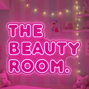 Luminária de parede com letreiro de neon &quot;The Beauty Room&quot;, decoração para quarto de menina.