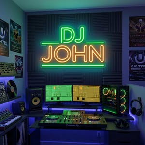 Letrero de neón personalizado con el nombre del DJ, luz LED personalizada para auriculares, decoración para sala de música, regalo para novio, decoración de pared para estudio.