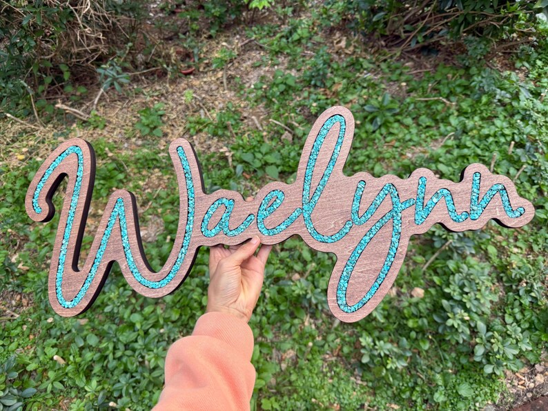 Name Inlay Turquoise Inlay Name Sign, Custom Wooden Letters, Wedding Decor - Etsy