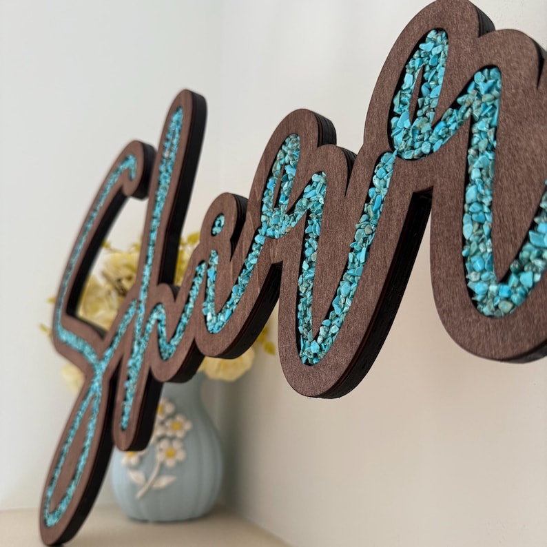 Name Inlay Turquoise Inlay Name Sign, Custom Wooden Letters, Wedding Decor - Etsy