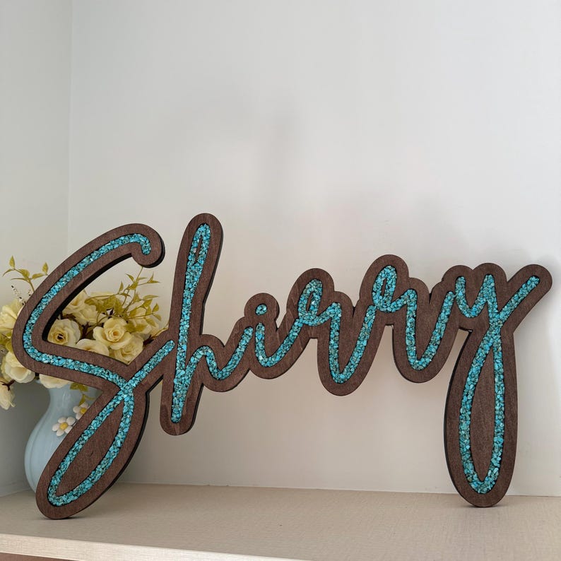 Turquoise Inlay Name Sign, Custom Wooden Letters, Wedding Decor - Etsy