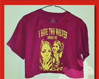 Original Hand Silk Screened T-Shirt, I Have Two Wolves Inside Me, Mary Kate and Ashley Olsen, Chasing Rabbits Graphic Tee