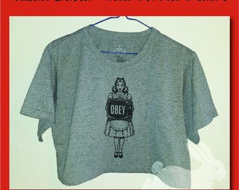 Original Hand Silk Screened T-Shirt, Obey, Alice, V2, Chasing Rabbits Graphic Tee
