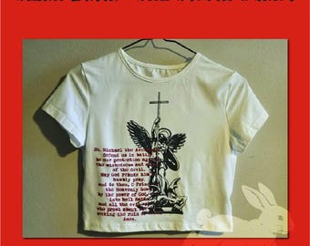 Original Hand Silk Screened T-Shirt, St.Michael the Archangel and Prayer, Chasing Rabbits Graphic Tee
