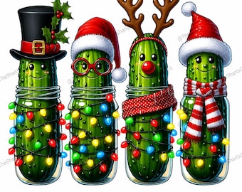 Divertente cetriolo di Natale PNG, Simpatico cetriolo natalizio con luci, Amante dei cetrioli PNG, Clipart di cetriolo di Natale, Download digitale
