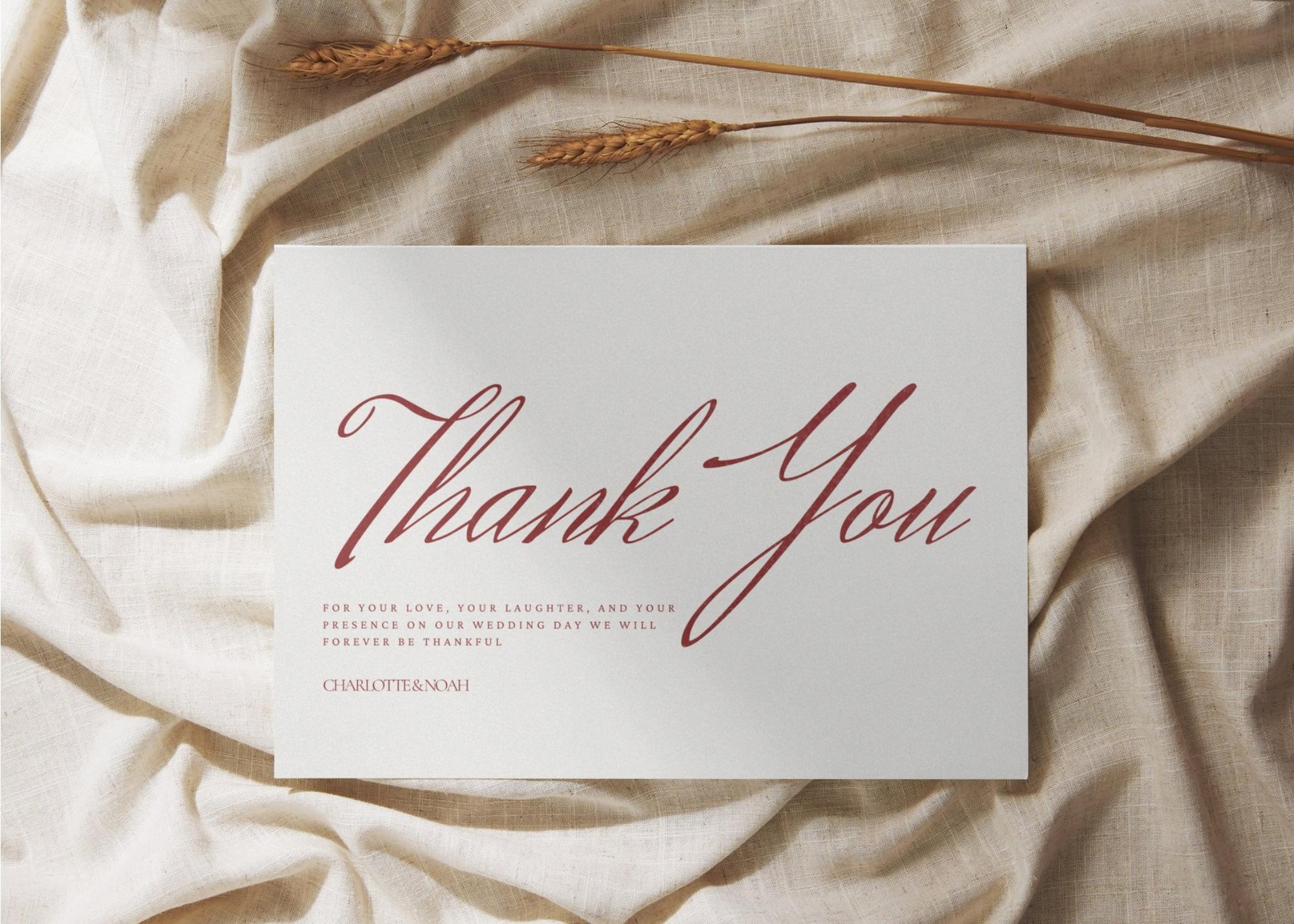 Editable Thank You Card Template Canva, Minimalist Wedding Stationery ...