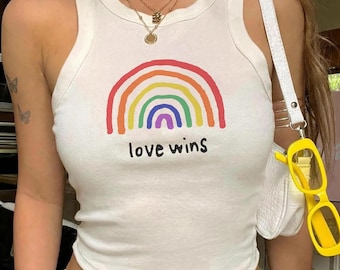 Rainbow Love Wins Tank Top, Cute LGBTQ Pride Tank Top, Sapphic Tank, Pride Month Strap Tank