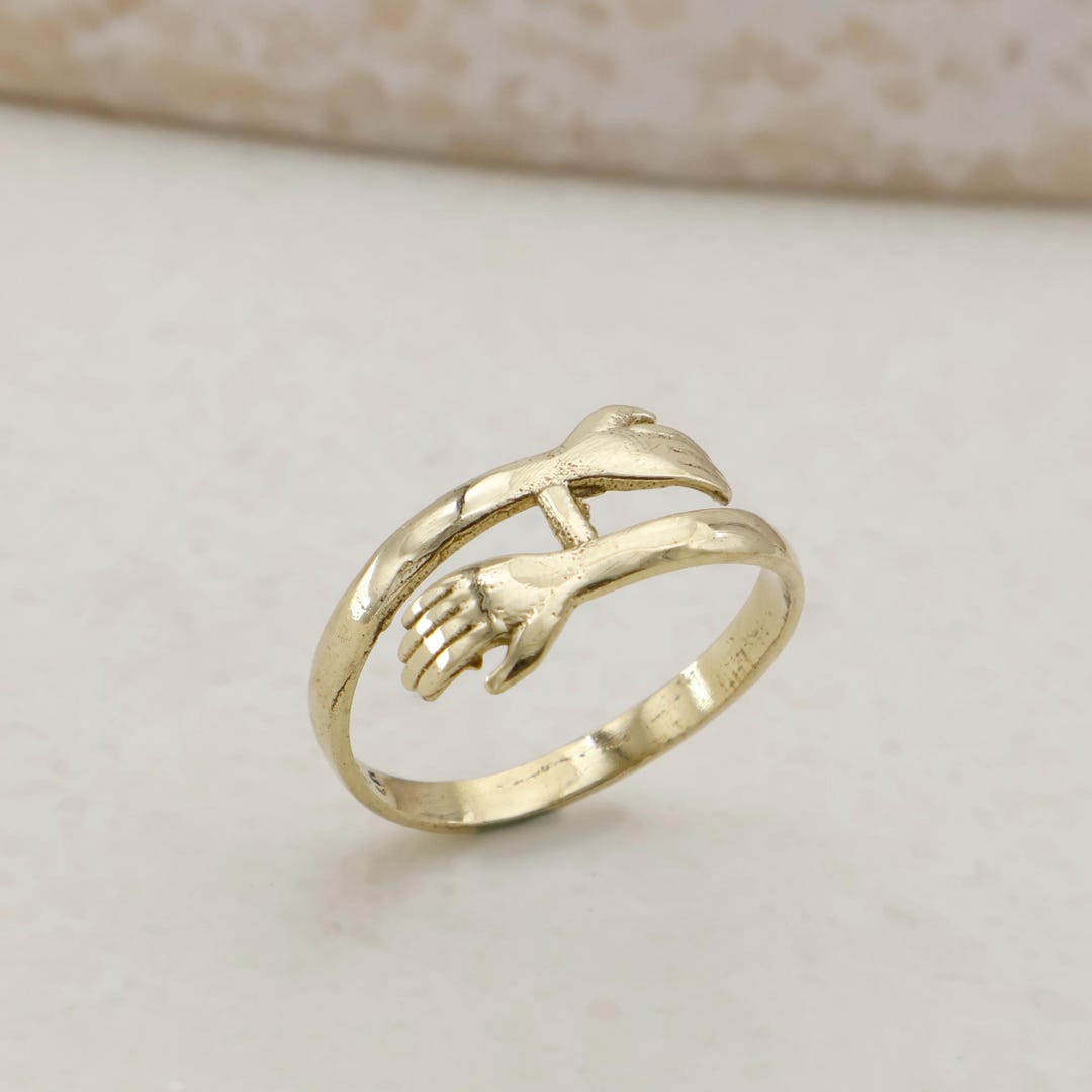 Handmade Brass Handshake Ring – Adjustable Friendship Ring for Men ...